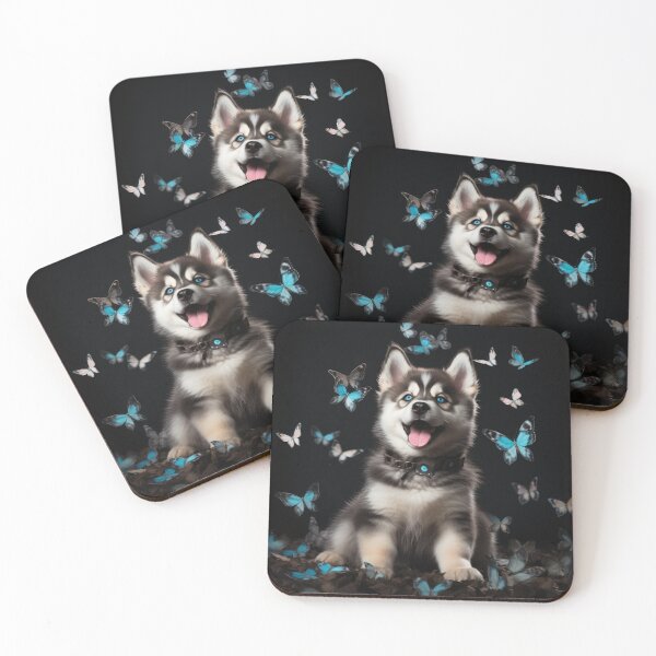 Item preview, Husky with blue eyes watches butterflies designed and sold by ViktorSilni.
