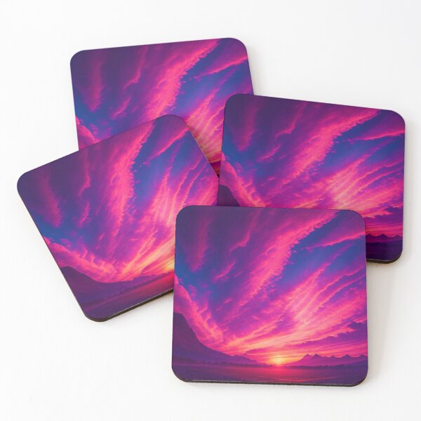 Artikelvorschau, Ein lebendiges Himmelspanorama mit Orange-, Rosa- und Lilatönen, das den Himmel bei Sonnenuntergang malt, KI-generierte Kunst entworfen und verkauft von AiGens.