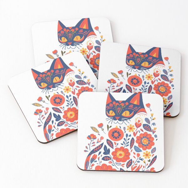 Item preview, Floral Kalocsa Folklore Cat designed and sold by EmeraldeaArt.