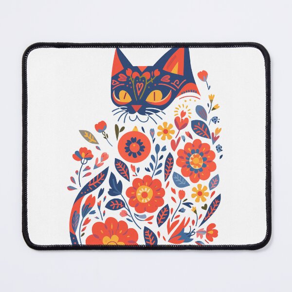 Item preview, Floral Kalocsa Folklore Cat designed and sold by EmeraldeaArt.