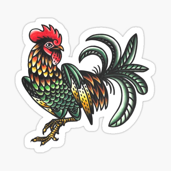 Traditional Watercolour Rooster Chicken Sticker