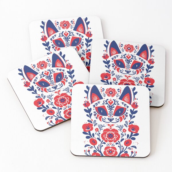 Item preview, Floral Kalocsa Folklore Cat blue-red designed and sold by EmeraldeaArt.