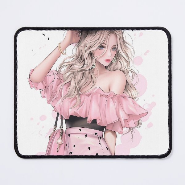 Item preview, Girl in pink romantic illustration, lineart designed and sold by EmeraldeaArt.
