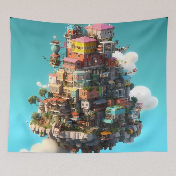 Item preview, Isometric 3D City In The Air Ghibli Studio Illustration Design designed and sold by Neo-Night.