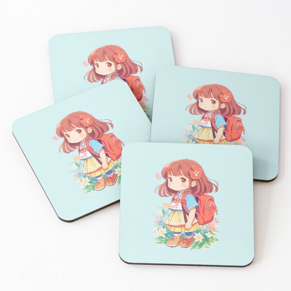 Item preview, a Japanese kindergarten girl going to school (wearing a cute backpack, style cartoon) designed and sold by Prerapatra.
