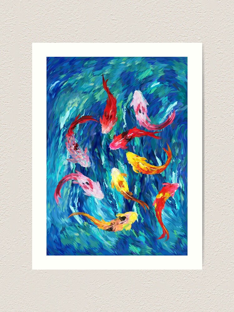 Koi Fisch Regenbogen Abstrakte Gemalde Kunstdruck Von Greenlight08 Redbubble