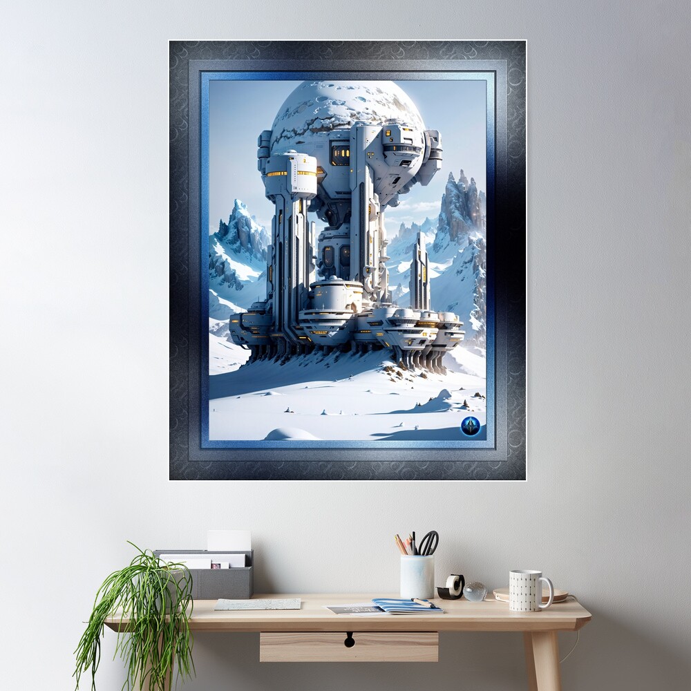 Deep Space Outpost On The Snow Planet Exzeter AI Concept Art by Xzendor7 - An Amazing Surveillance Facility 2 Deep Space Outpost On The Snow Planet Exzeter Science Fiction AI Concept Art by Xzendor7 Wall Decor Poster