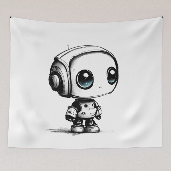 Item preview, Adorable Little Robot: A Black and White Sketch designed and sold by byaz3.