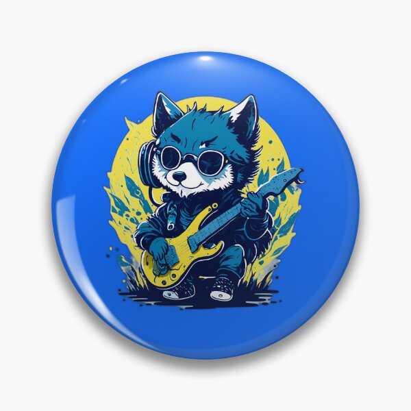 Item preview, a cute and quirky baby wolf (playing electric guitar, wearing a sun glass and headphone) designed and sold by Prerapatra.