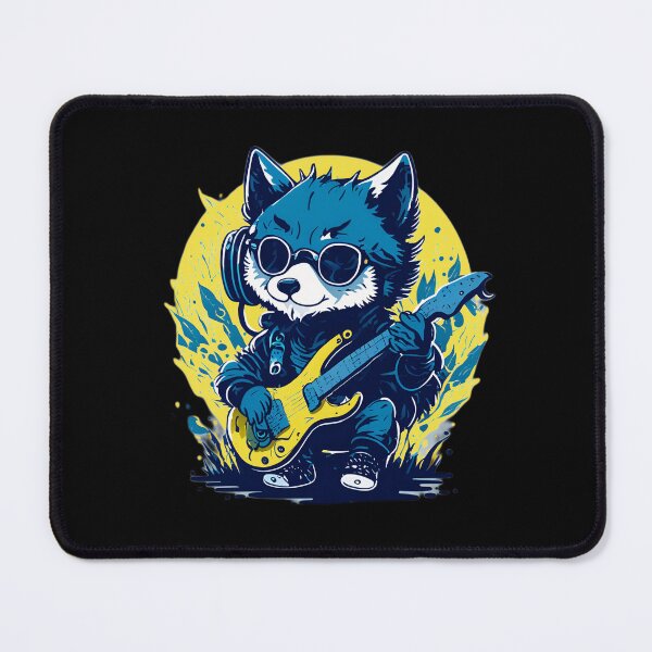 Item preview, a cute and quirky baby wolf (playing electric guitar, wearing a sun glass and headphone) designed and sold by Prerapatra.