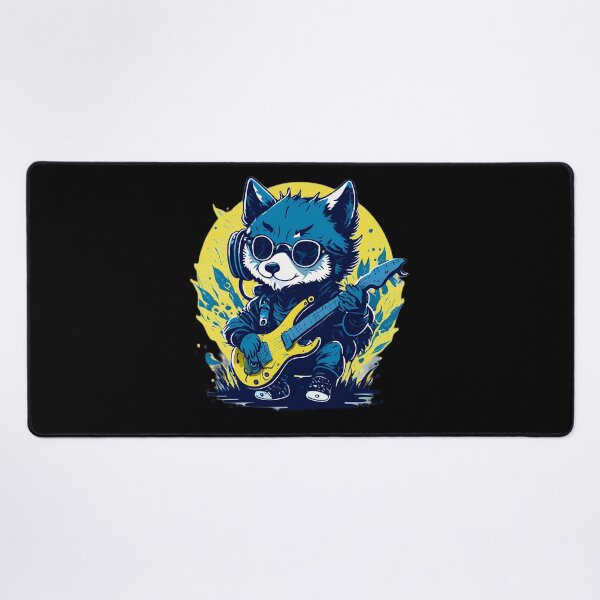 Item preview, a cute and quirky baby wolf (playing electric guitar, wearing a sun glass and headphone) designed and sold by Prerapatra.