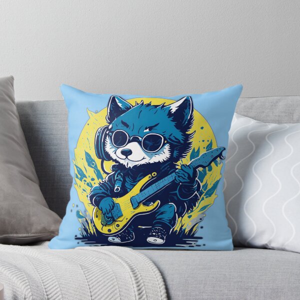 Item preview, a cute and quirky baby wolf (playing electric guitar, wearing a sun glass and headphone) designed and sold by Prerapatra.