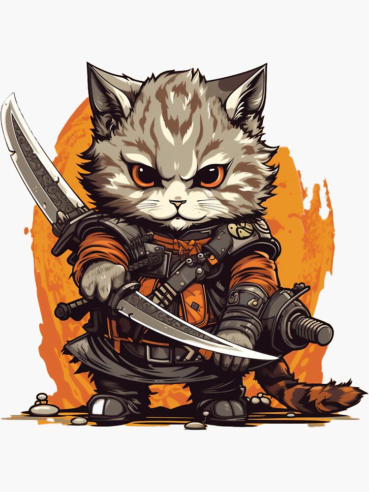 cat in armor art Sticker for Sale by printiesart