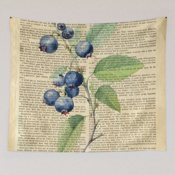 Item preview, Botanical print, on old book page - blueberry designed and sold by Art by Lilia.
