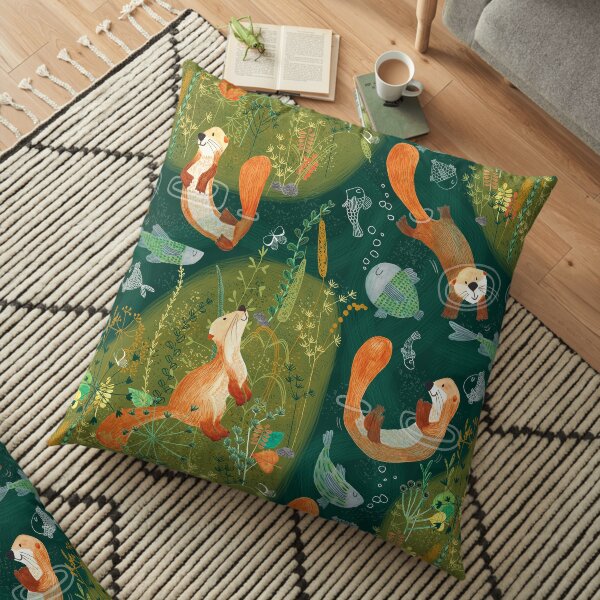 Pattern 74 - Playful otters by the river Floor Pillow