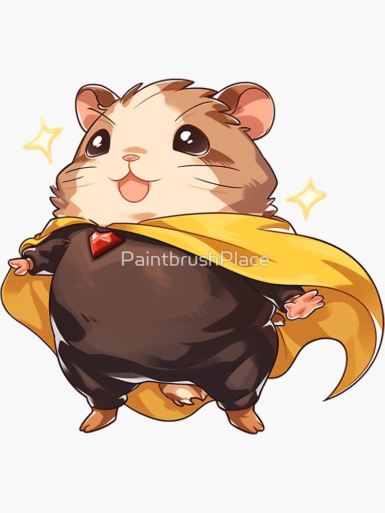 Content Baby Hamster with Cheese: Bandana-Adorned Cartoon Sticker