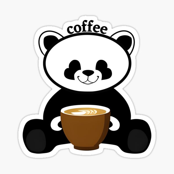 Cute Panda bear in cup drinking coffee tea cartoon teddy sweet