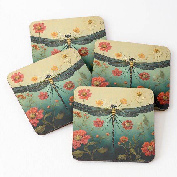 Item preview, A black and yellow dragonfly perches on some flowers designed and sold by isBotStore.