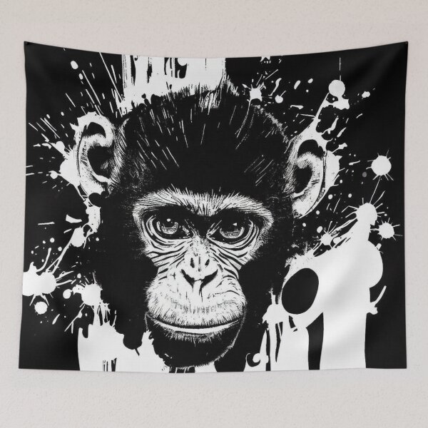 Item preview, Enchanting Simplicity: Black and White Monkey Art that Charms designed and sold by FashionHomeCo.