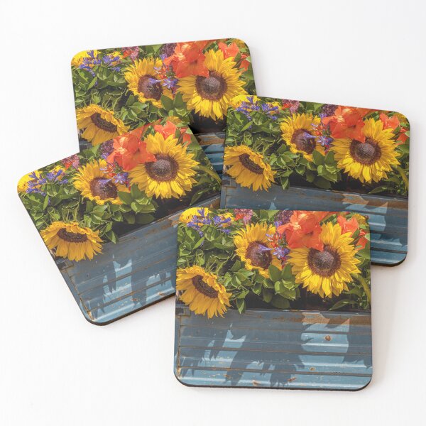Item preview, Sunflowers in a blue rusty up-cycled metal planter. designed and sold by bailey-cooper.