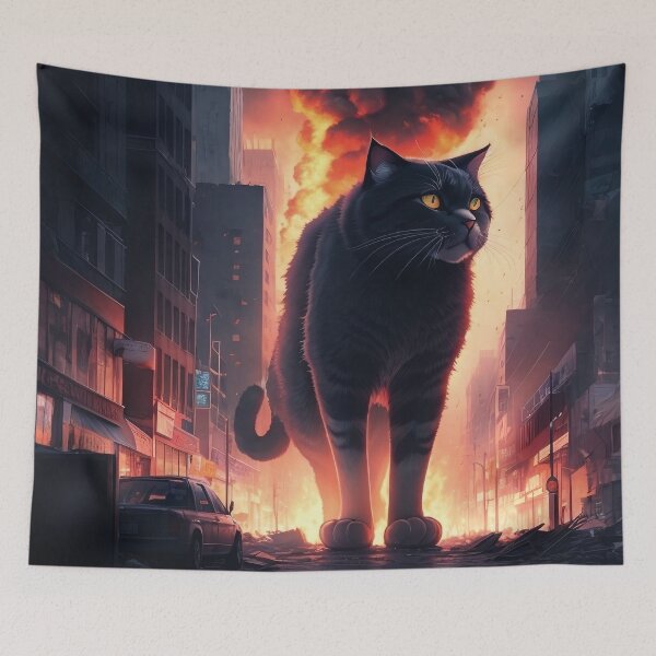 Aperçu de l'œuvre CHAT-ASTROPHE | Catastrophe de chat géant créée et vendue par twisted-dot.