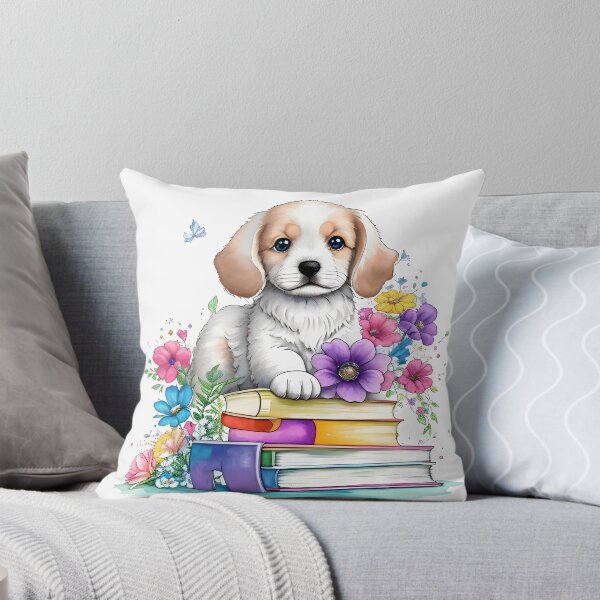 Item preview, Cute Puppy Colourful Books and Flowers designed and sold by ZanyPaintbrush.