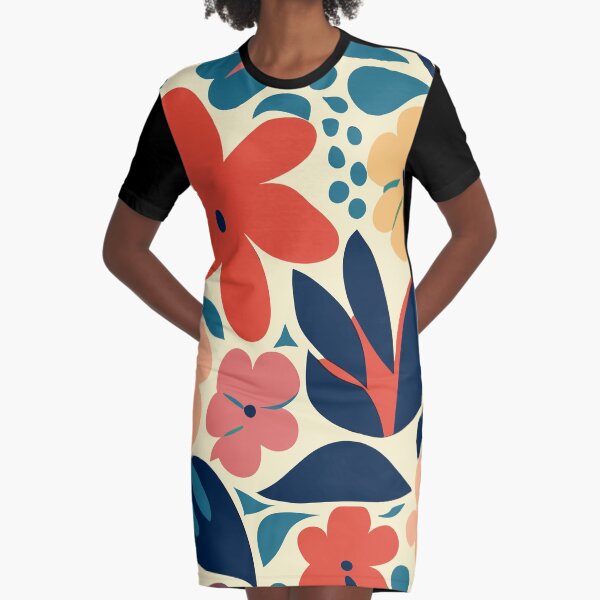 Floral matisse - retro colors flower pattern art Graphic T-Shirt Dress