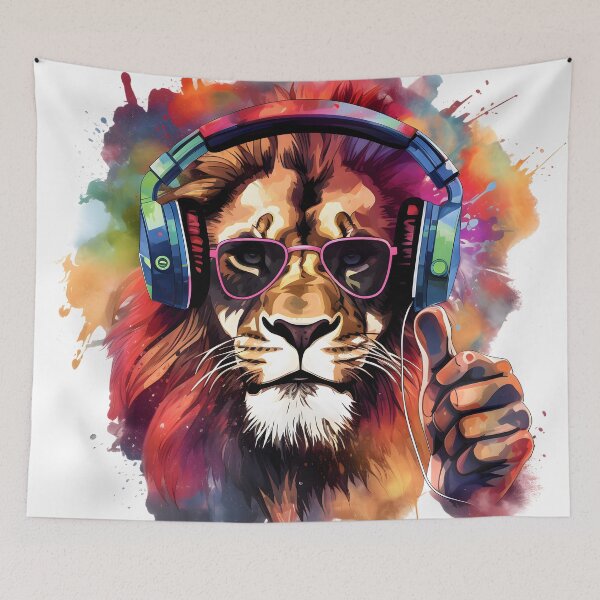 Item preview, Lion with sunglasses and heaphones thumbs up designed and sold by DaliusD.