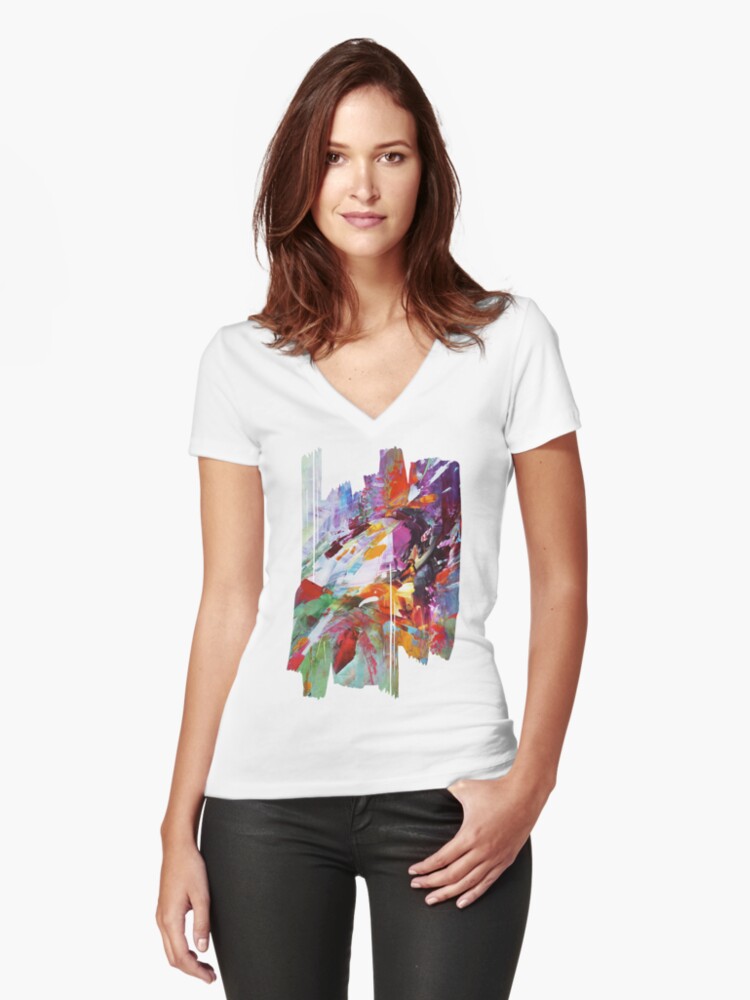 Aperçu 1 sur 3. T-shirt moulant col V avec l'œuvre Le souffle de Mai 3 créée et vendue par ElioraBousquet.