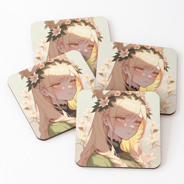 Item preview, long hair blond anime girl, floral crown,  white flower designed and sold by Zoe Tsukishima.