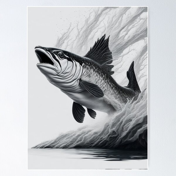 Item preview, A majestic salmon leaping out of a rushing river designed and sold by kiyaansh16.
