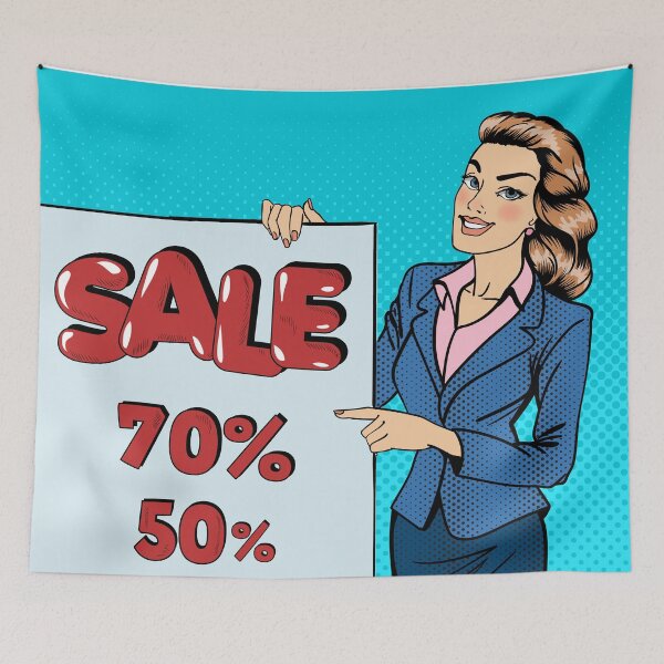 Item preview, Woman Gesturing on Sale Poster. Businesswoman Holding Banner. Sale Banner. Pop Art.  designed and sold by ivector.