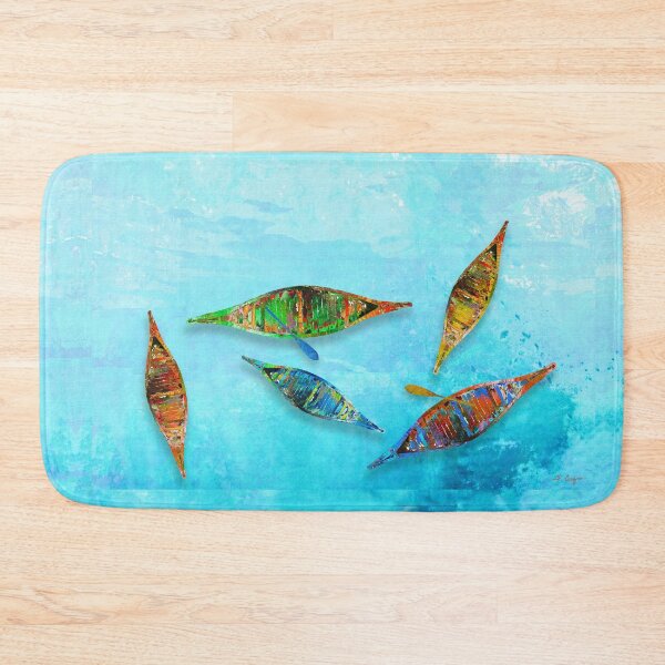 Item preview, Colorful Drifting Canoes Blue Water Art Two Paddles designed and sold by Sharon Cummings Art.