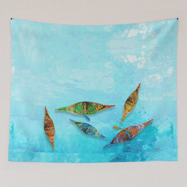 Item preview, Colorful Drifting Canoes Blue Water Art Two Paddles designed and sold by Sharon Cummings Art.