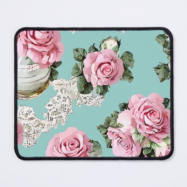 Item preview, French roses and lace on duck egg designed and sold by SophieClimaArt.