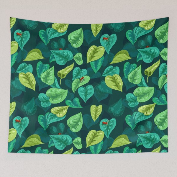 Item preview, Little red frogs in a forest of leaves repeating pattern designed and sold by Maysoulrose.