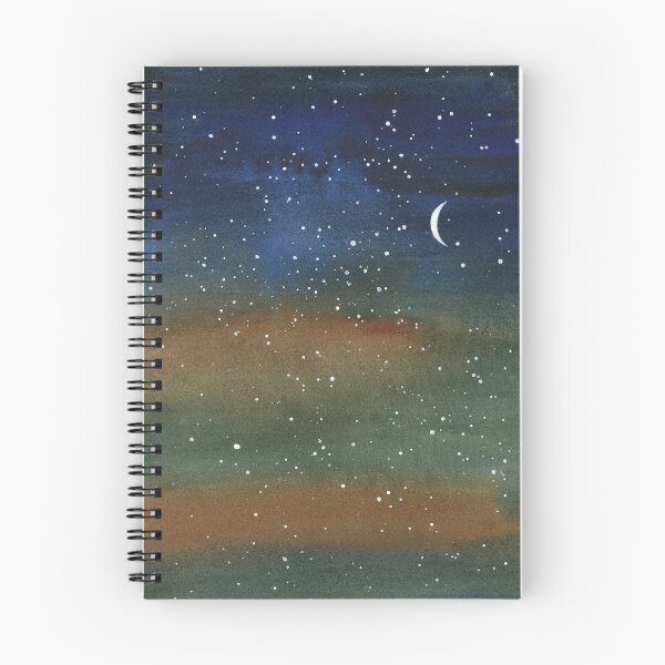 Item preview, Starry night and moon colorful watercolor landscape painting kids room trendy wall art designed and sold by rfoxphoto.