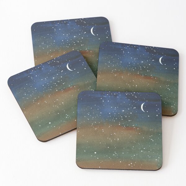Item preview, Starry night and moon colorful watercolor landscape painting kids room trendy wall art designed and sold by rfoxphoto.