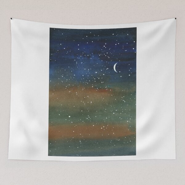 Item preview, Starry night and moon colorful watercolor landscape painting kids room trendy wall art designed and sold by rfoxphoto.