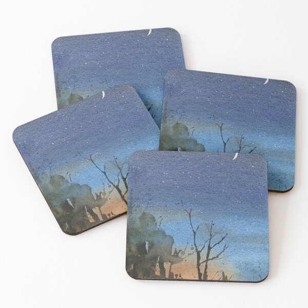 Item preview, Colorful landscape painting starry night trendy wall art sunet print interior design watercolor artwork designed and sold by rfoxphoto.