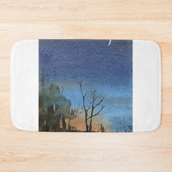 Item preview, Colorful landscape painting starry night trendy wall art sunet print interior design watercolor artwork designed and sold by rfoxphoto.