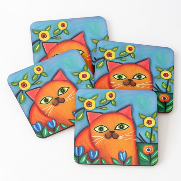 Item preview, Folk Art Ginger Kitten in Flowers 1 designed and sold by Reclining Buddha Cat.