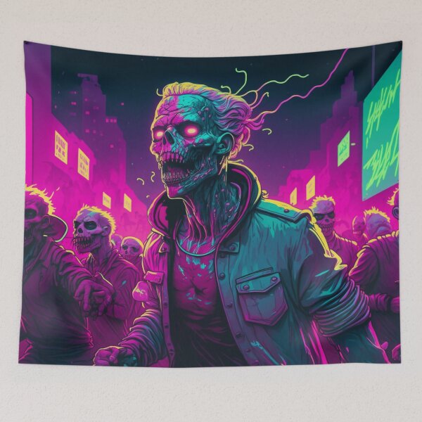 Item preview, Zomboid Retro Zombie Horde Neon designed and sold by Nightarcade.