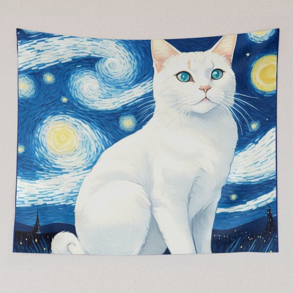 Item preview, The Starry Night, Vincent Van Gogh Inspired White Cat  designed and sold by Vangoholic.