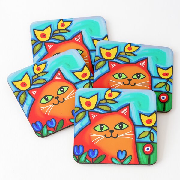 Item preview, Copy of Folk Art Ginger Kitten in Flowers 2 designed and sold by Reclining Buddha Cat.