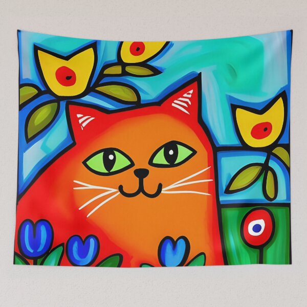 Item preview, Copy of Folk Art Ginger Kitten in Flowers 2 designed and sold by Reclining Buddha Cat.