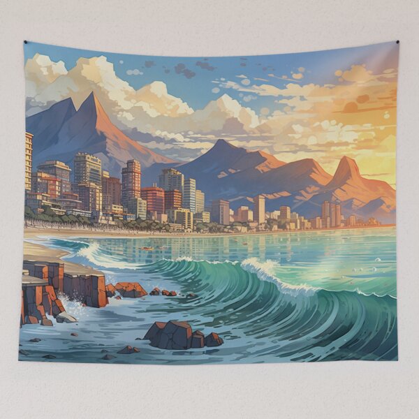 Item preview, Oceanside Cityscape with a mountain view designed and sold by schamsyy.