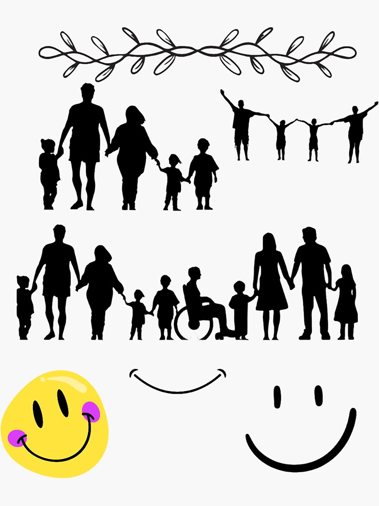 Sticker mit Aufkleber, Kappen, Cover einer glücklichen Familie