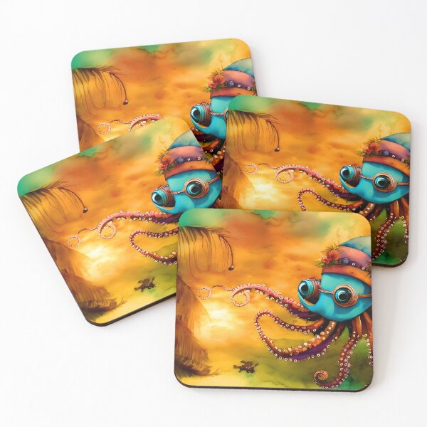 Item preview, Octopus Art Metal Look Brass and Copper Tones Steampunk Inspired Octopus AI Art 6 of 8 designed and sold by Beachy.