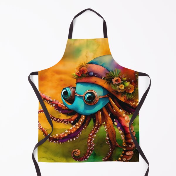 Item preview, Octopus Art Metal Look Brass and Copper Tones Steampunk Inspired Octopus AI Art 6 of 8 designed and sold by Beachy.